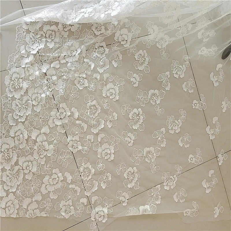 

DIY White Wedding Dress Bridal Gown Sequin Floral Material Embroidered Tulle Fabric Lace