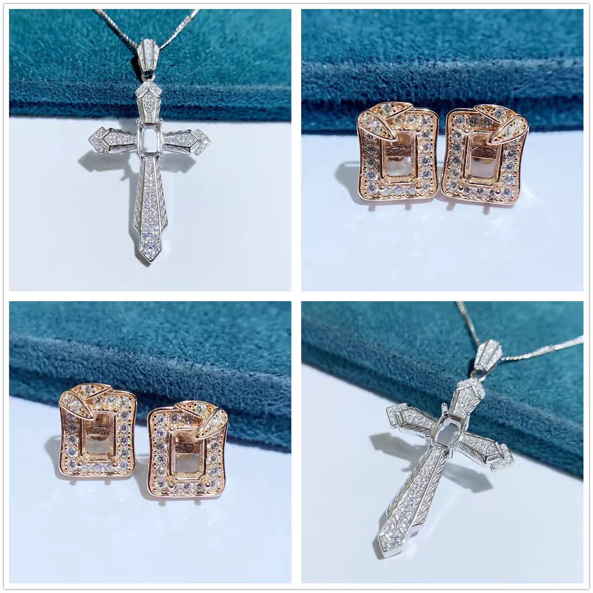 

MeiBaPJ 4mm*6mm Rectangle Stone DIY 925 Silver Cross Pendant Necklace Holder Empty Setting Fine Wedding Jewelry for Women