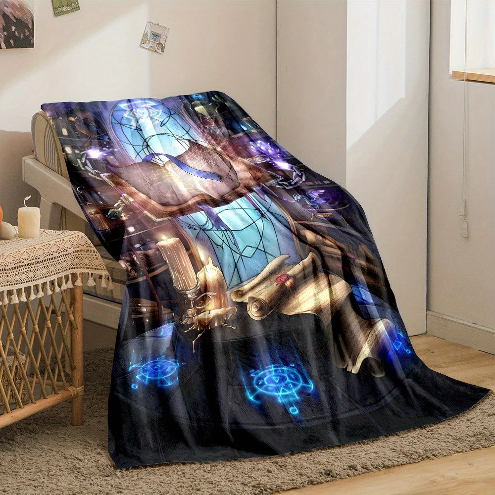 Oversized Mystic Magic Study Blanket Fantasy Occult Book Illustration Throw Cozy Arcane Library Decor Gift 150x200cm