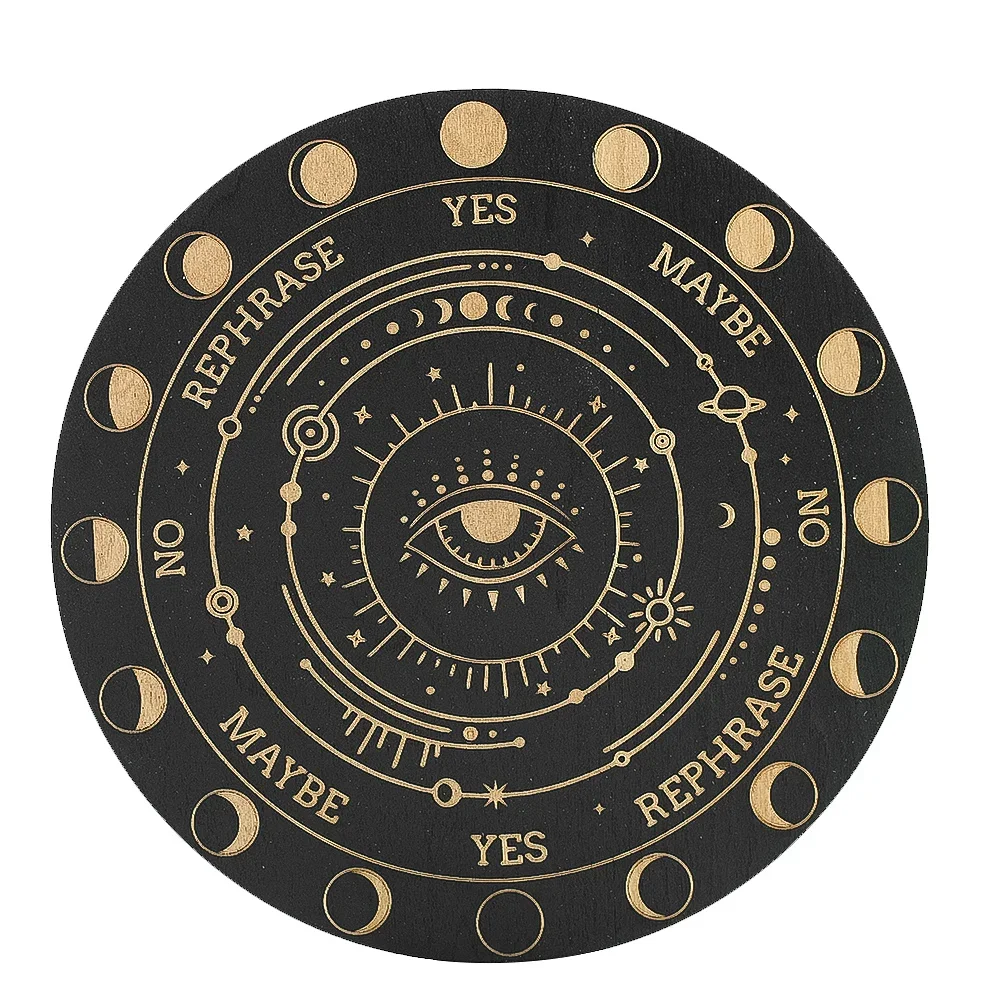 Black Round Wooden Tarot Card Form Information Board Transparent Quartz Crystal Decoration Energy Card Home Decor Accessories