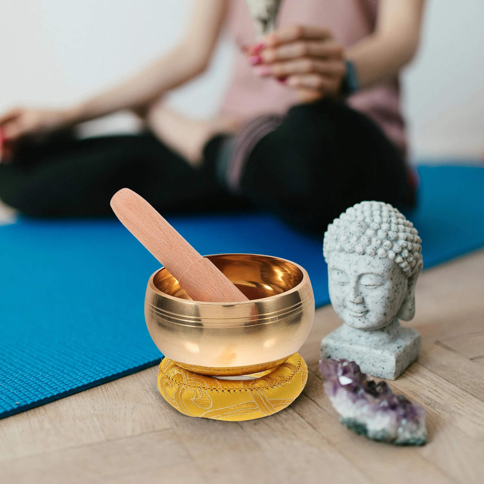 1 مجموعة وعاء الموسيقى التبتية التأمل الصوت مجموعة النحاس شفاء الصوت العلاج الاسترخاء اليوغا التأمل أداة مع حصيرة عصا
