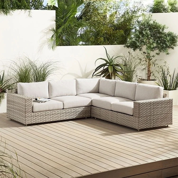 Garden Furniture Sectional L-Shaped Sofa Waterproof Rattan Patio Outdoor Sofa Set