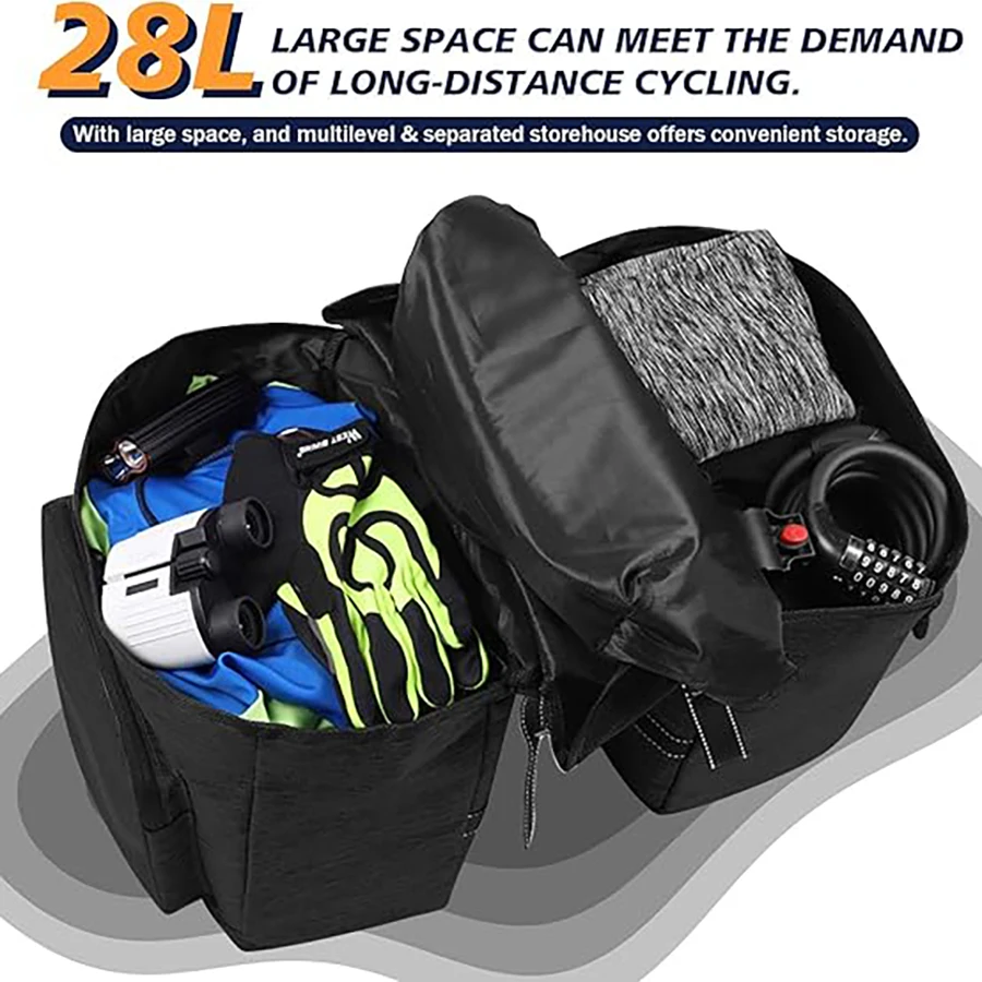 Large Capacity Waterproof Bike Pannier Bag Set - Rear Rack and Double Side Saddle Bags with Reflective Stripes