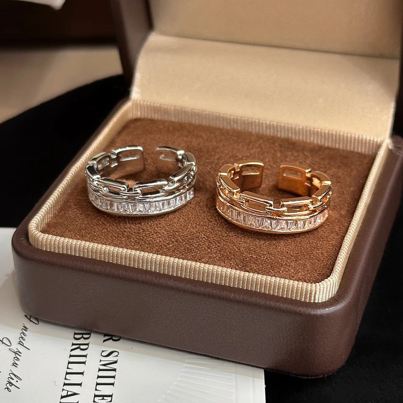 

Double Layer Zirconia Ring,Sparkling Openwork Eternity Band, Geometric Adjustable Statement Ring for Women,Luxe Stacking Jewelry