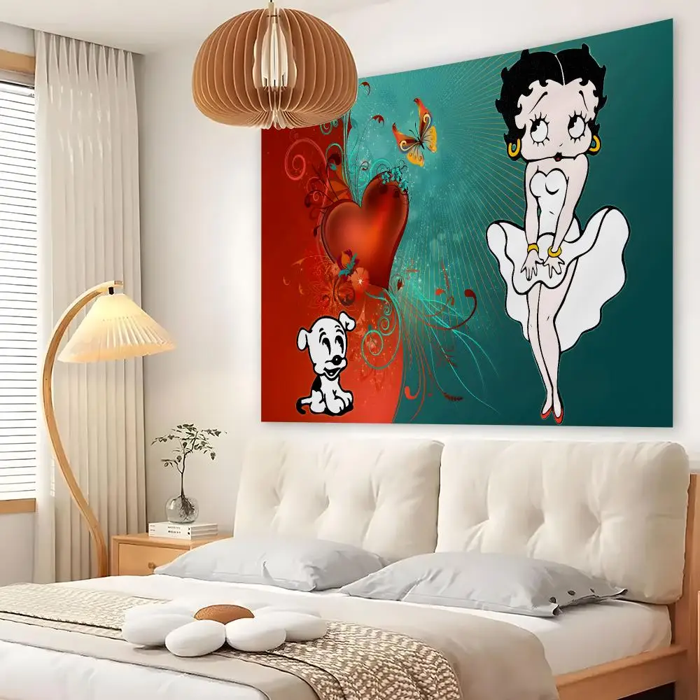 B-Betty B-Boop Tapestry Custom Living Bedroom Party Dormitory Interior Wall Bohemian Decoration Attached Clip