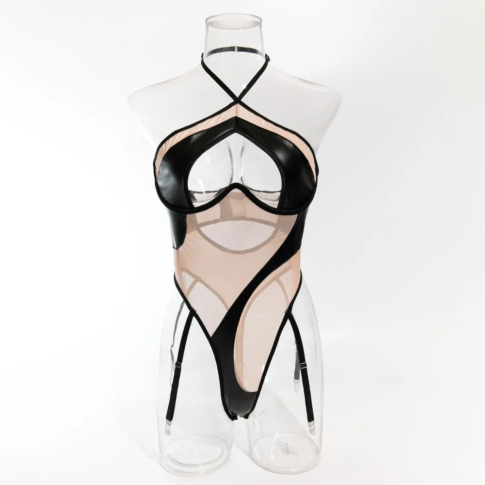 Mesh off-the-shoulder bodysuit sexy dames backless mouwloze overall party mode spaghetti rompertjes nieuw