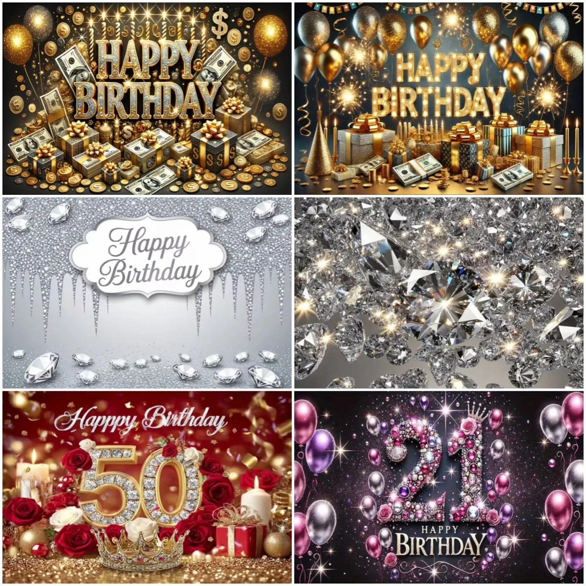 

Luxury Jewelry Diamonds Theme Happy Birthday Backdrop Colorful Balloon High heels Party Decoration Portrait Photography Supplies