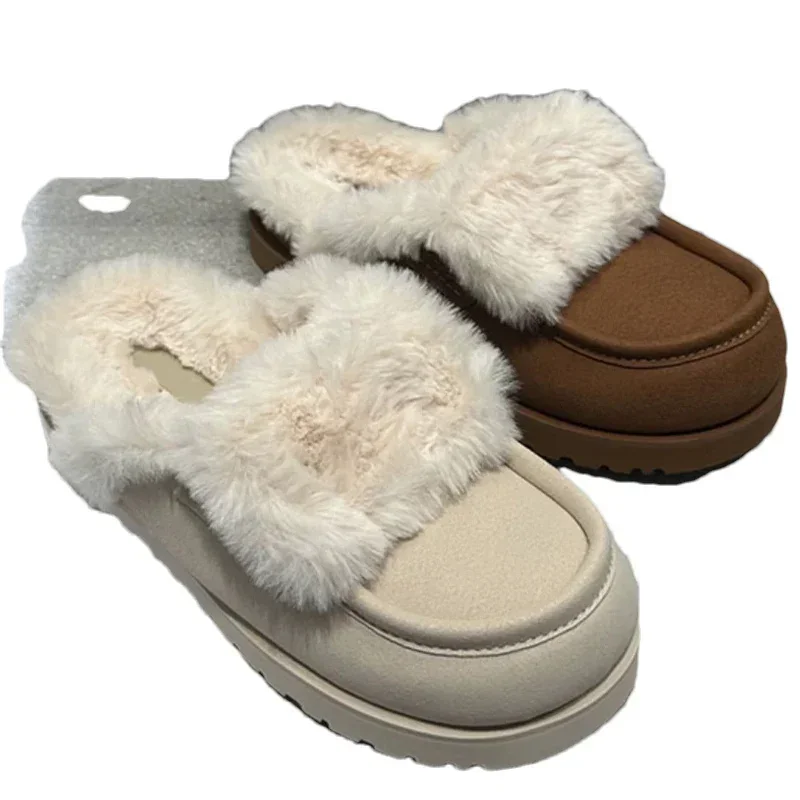 Fur Women Cotton Slippers Short Plush Suede Flats Designer Casual Shoes 2025 Trend Walking Warm Cozy Winter Snow Botas De Mujer