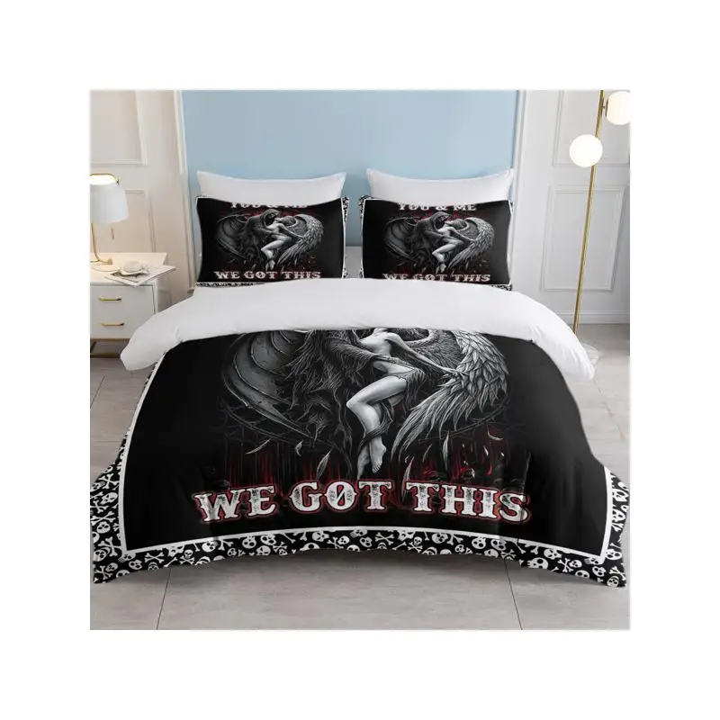 

3pcs Soft Comfortable Death Angel Print Duvet Cover Set for Bedroom Guest Room - Includes 1 Duvet Cover 2 Pillowcases Full Size