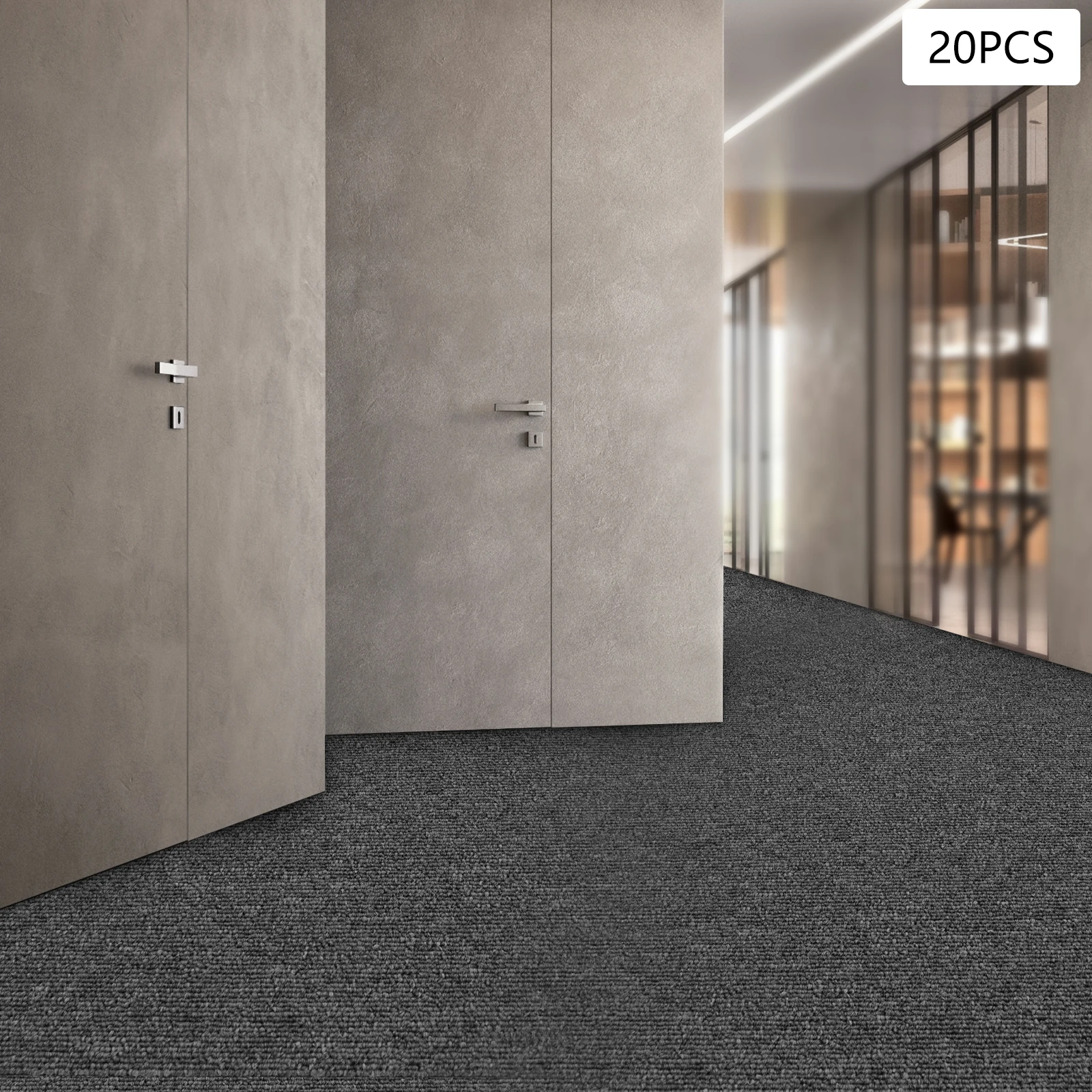 

20PC Black Grey Interlocking Floor Mat Tiles - 20"x20" Non-Slip PVC Backing, Easy Clean for Home & Office