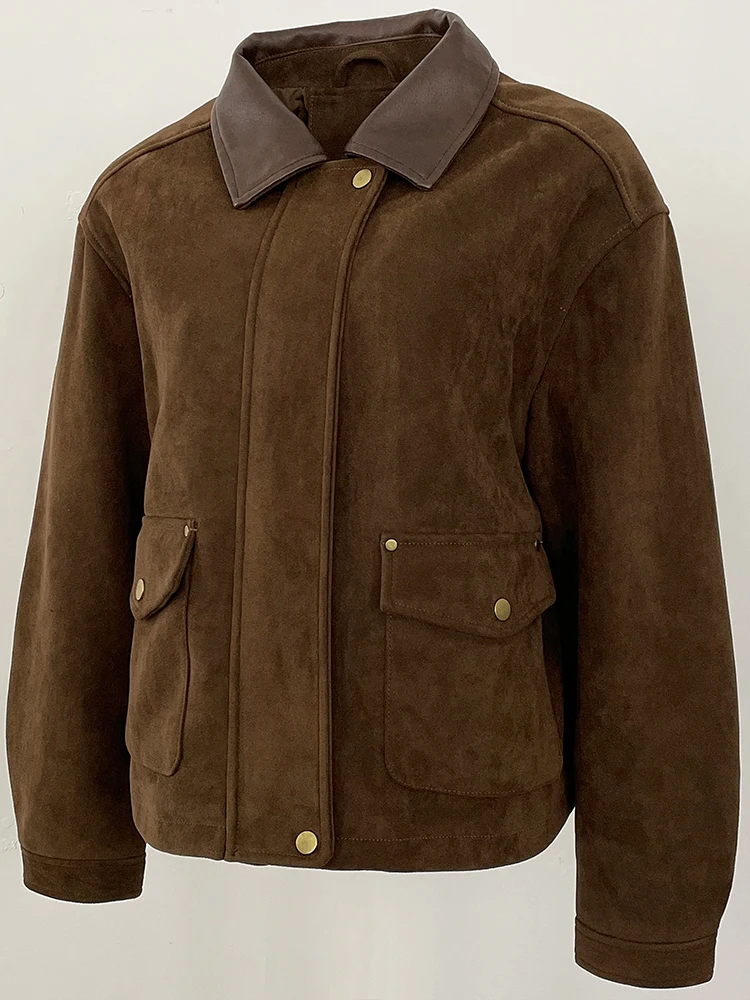 المرأة ربيع الخريف فو الجلود الملابس موضة قصيرة وهمية جلدية سترة جلدية من جلد الغزال الإناث الاصطناعي بولي معطف معطف جلد سيدة