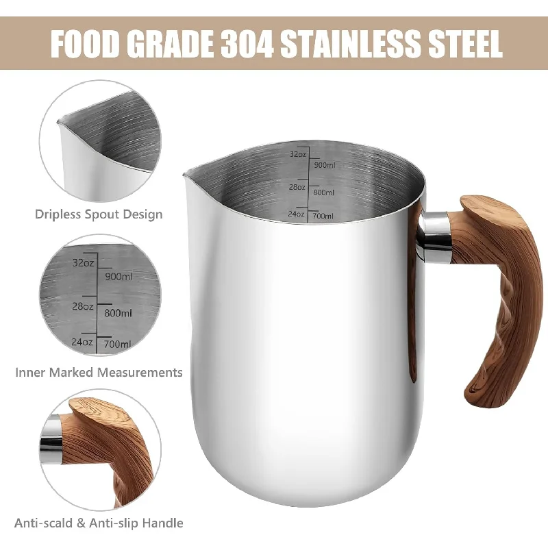 

Needle nosed stainless steel 600ml with outlining needle, flower pot, wood grain handle, graduated coffee cup