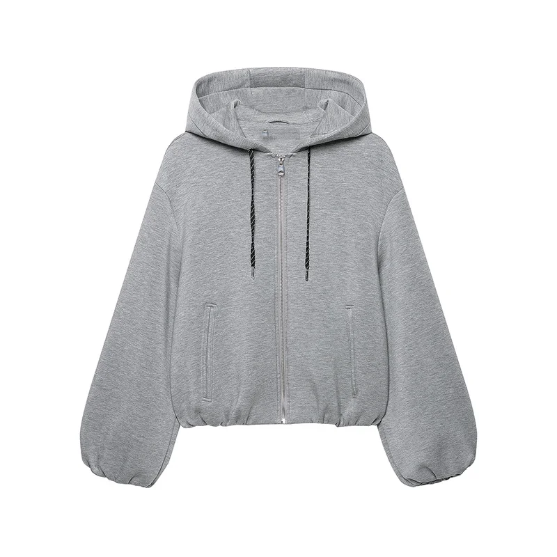 Guobioziy 2026 Autumn Women Drawstring Zip Hoodie Long Sleeve Loose Fit Trendy Versatile Daily Street Commute Outer Coat