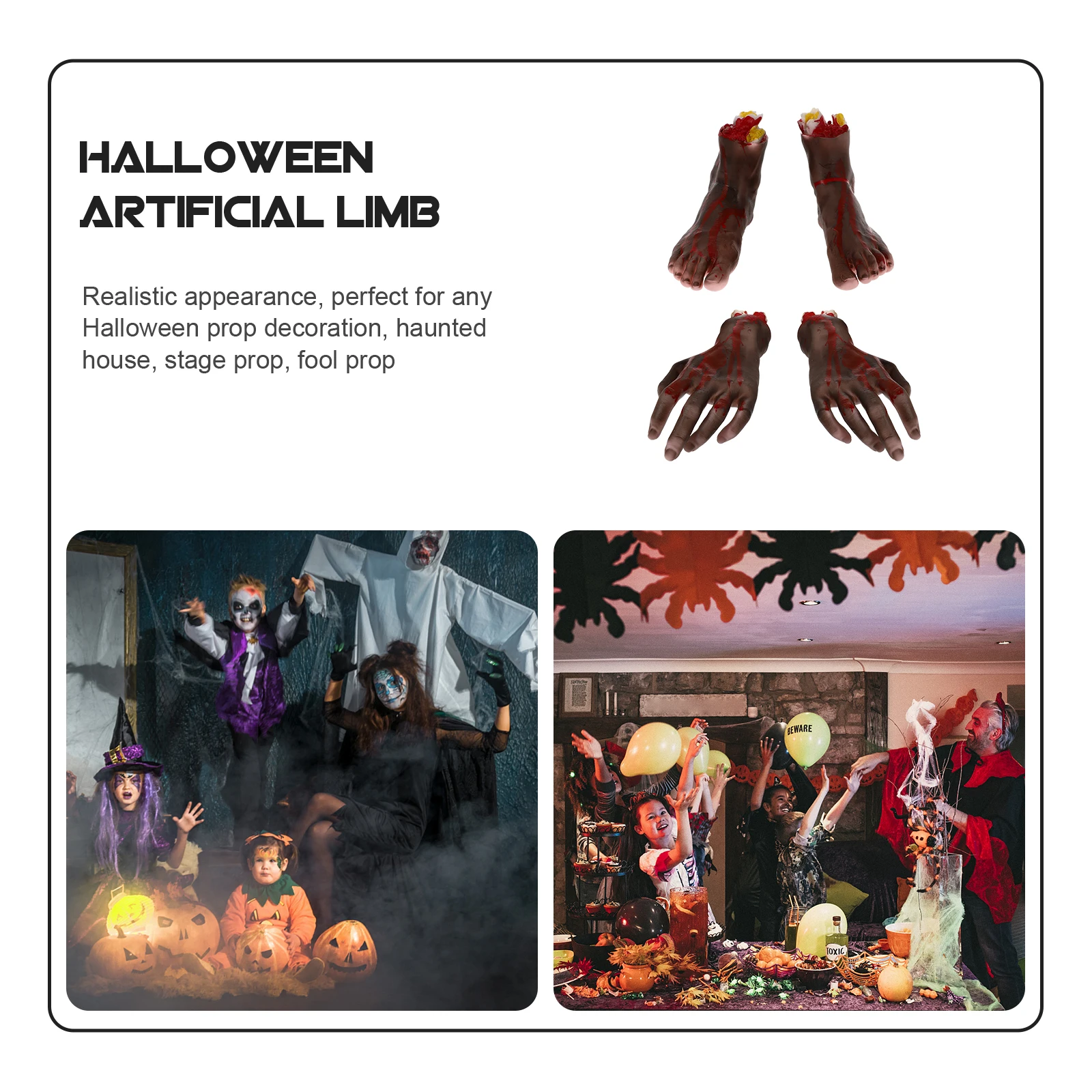 

4pcs Fake Hand Props Halloween Prosthetic Bloody Creepy Hands For Pranks Haunted House Party Scary Decorations Fools Day