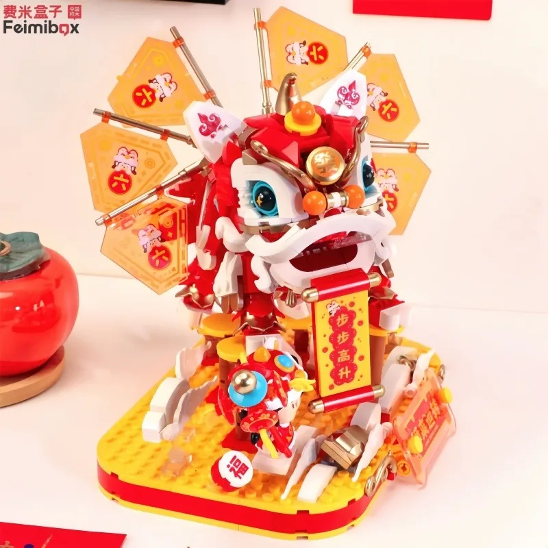 Feimibox Lion Dance Building Blocks Assemblaggio 3D Blocchi di mattoni Bambini Splicing Giocattoli Decorazione domestica creativa Modello di azione Regalo