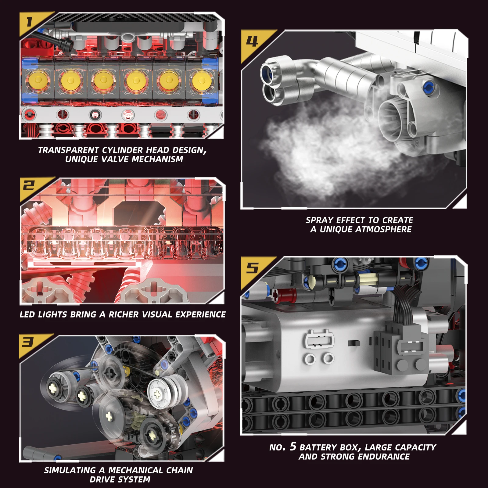 1610 peças conjunto de modelo de montagem de blocos de construção de motor v12-kit moc programável de controle remoto por aplicativo com luzes e spray