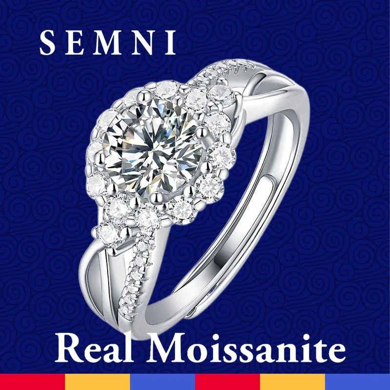 SEMNI 1.0CT Resizeable Moissanite Ring For Women Lifetime Sparkling Lab Diamond 925 Sterling Silver Fine Jewelry Anillos