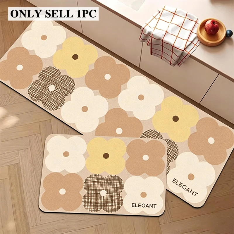 Kitchen Rug Anti-slip Waterproof Floor Mat Long Oil-proof Stain-resistant PVC Leather Carpet Modern Style Floral Pattern Carpets