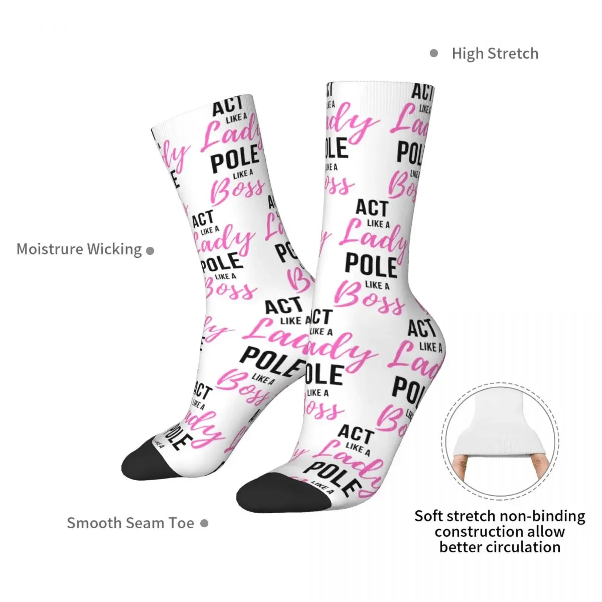 Act Like A Lady Pole Like A Boss - Pole Dance Design Socks High Quality Stockings All Season Long Socks for Man's Woman's Gifts