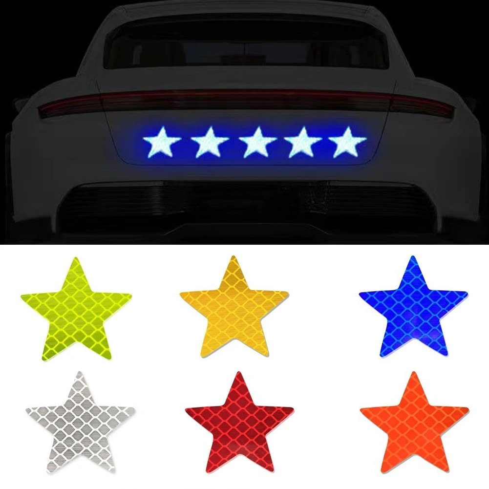 6Pcs Car Reflective Sticker Self Adhesive Safety Warning Conspicuity for Truck Motorcycle Trailer Star Reflector Decoration