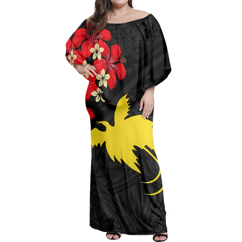 

Luxury Papua New Guinea Design Women Frill Off Shoulder Long Dress Ethnic Style Female Off-the-shoulder Elegant Women Dress