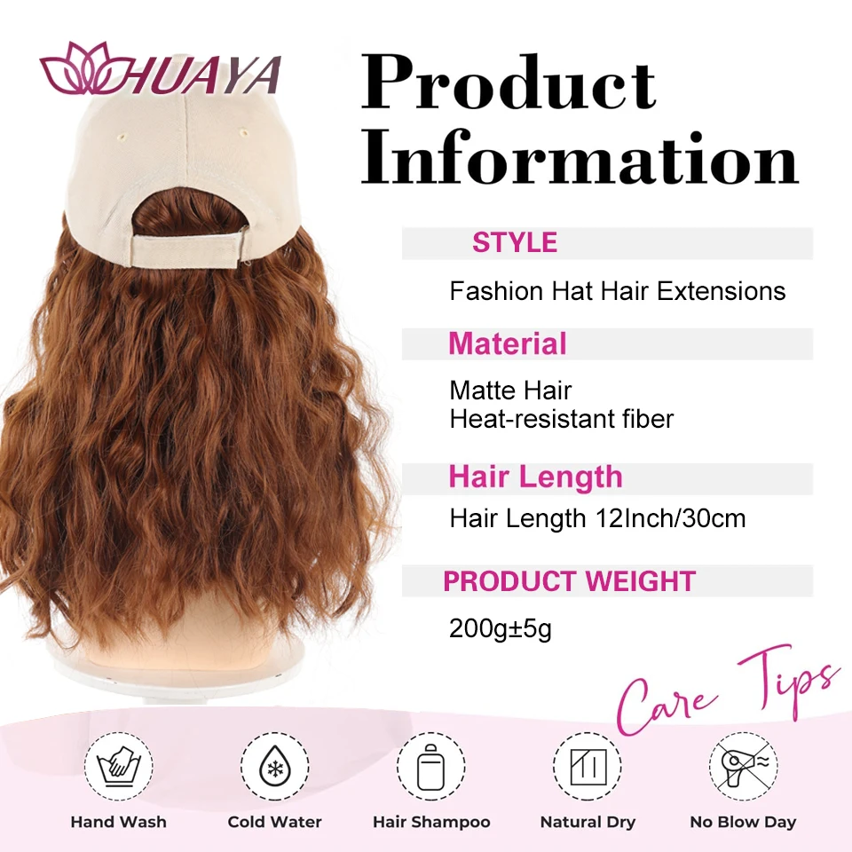 Synthetic Wig Hat with Natural Wave hair Extensions for woman Baseball cap wig curly wavy Hairstyle Adjustable  Hat Wig