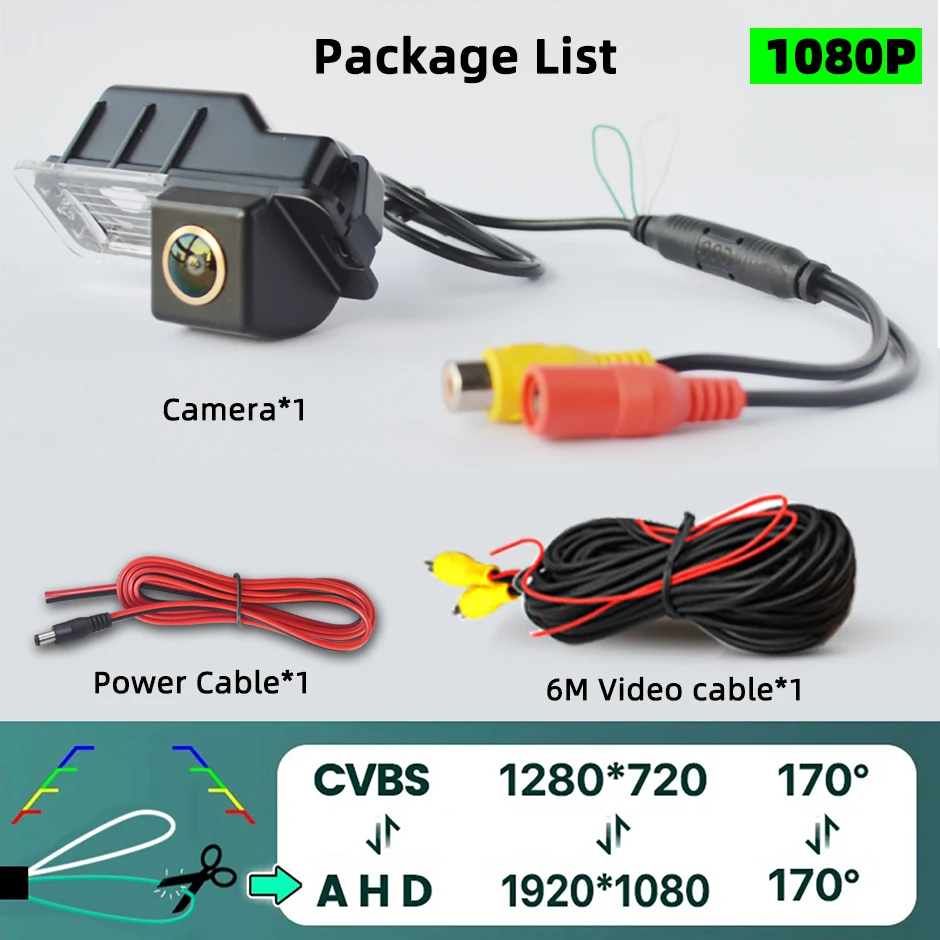 

QXNY Rear View Reverse 170° Backup Camera CVBS AHD1080P Night Vision for VW Volkswagen Polo 6R Golf 6 Passat CC MK6 Magotan Bora