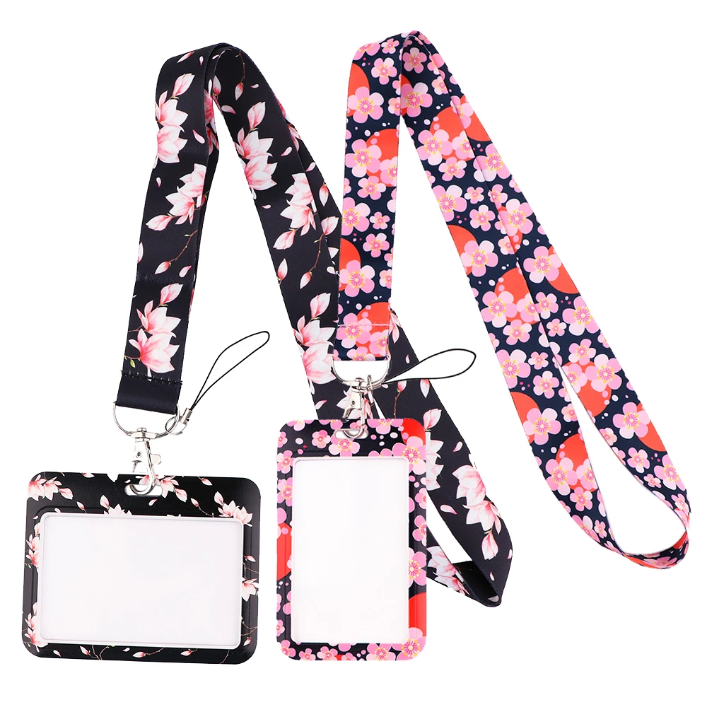 

YL139 Cherry Blossoms Neck Strap Key Lanyards Badge Holder ID Card Pass Hang Rope Lariat Keychain Neckband Accessories Gifts
