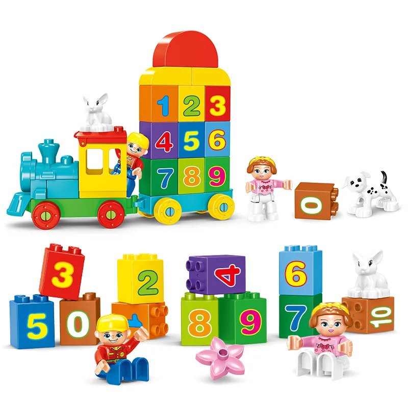 68 قطعة/المجموعة/مجموعة مكعبات بناء الجسيمات الكبيرة قطار رقمي إبداعي ملون ألعاب ألغاز التعليم المبكر للأطفال هدايا عيد الميلاد