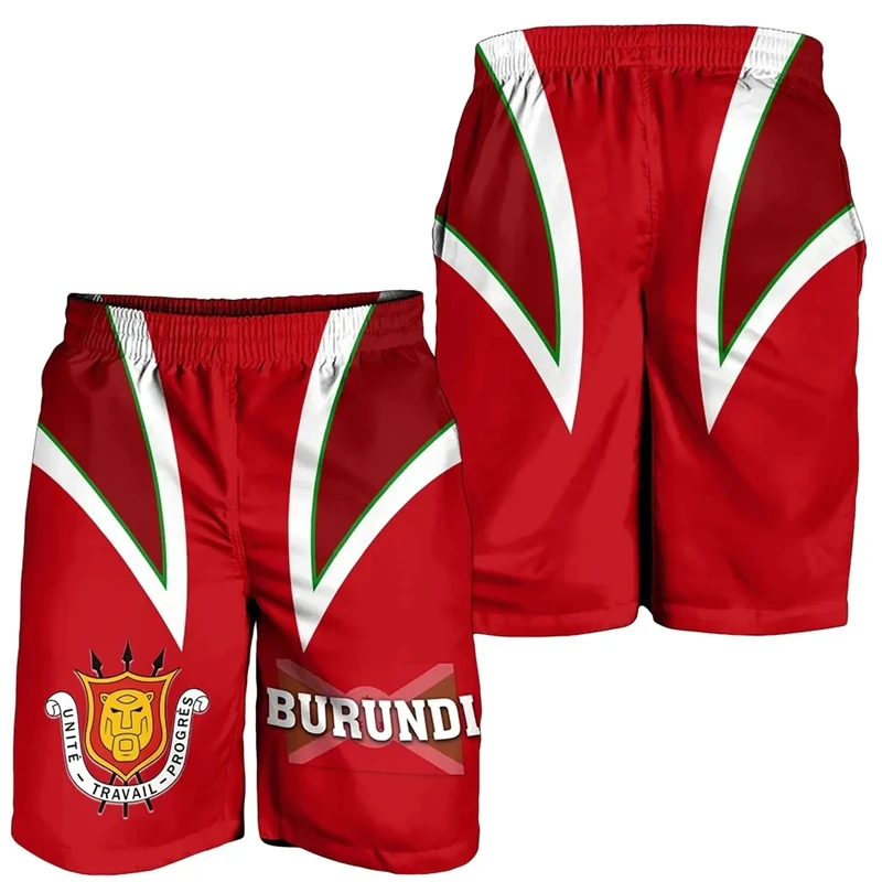 Burundi Flag Map 3D Printed Beach Shorts Hawaiian Boy Trunks National Emblem Short Pants For Men Clothes Africa Country Trousers