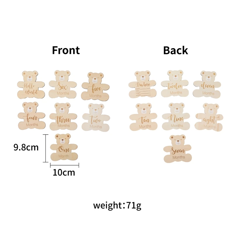 7Pcs Baby Milestone Number Cards Cute Little Bear Shape 0-12 Monthly Newborn Grow Memorial Photography Props Accessories Gifts