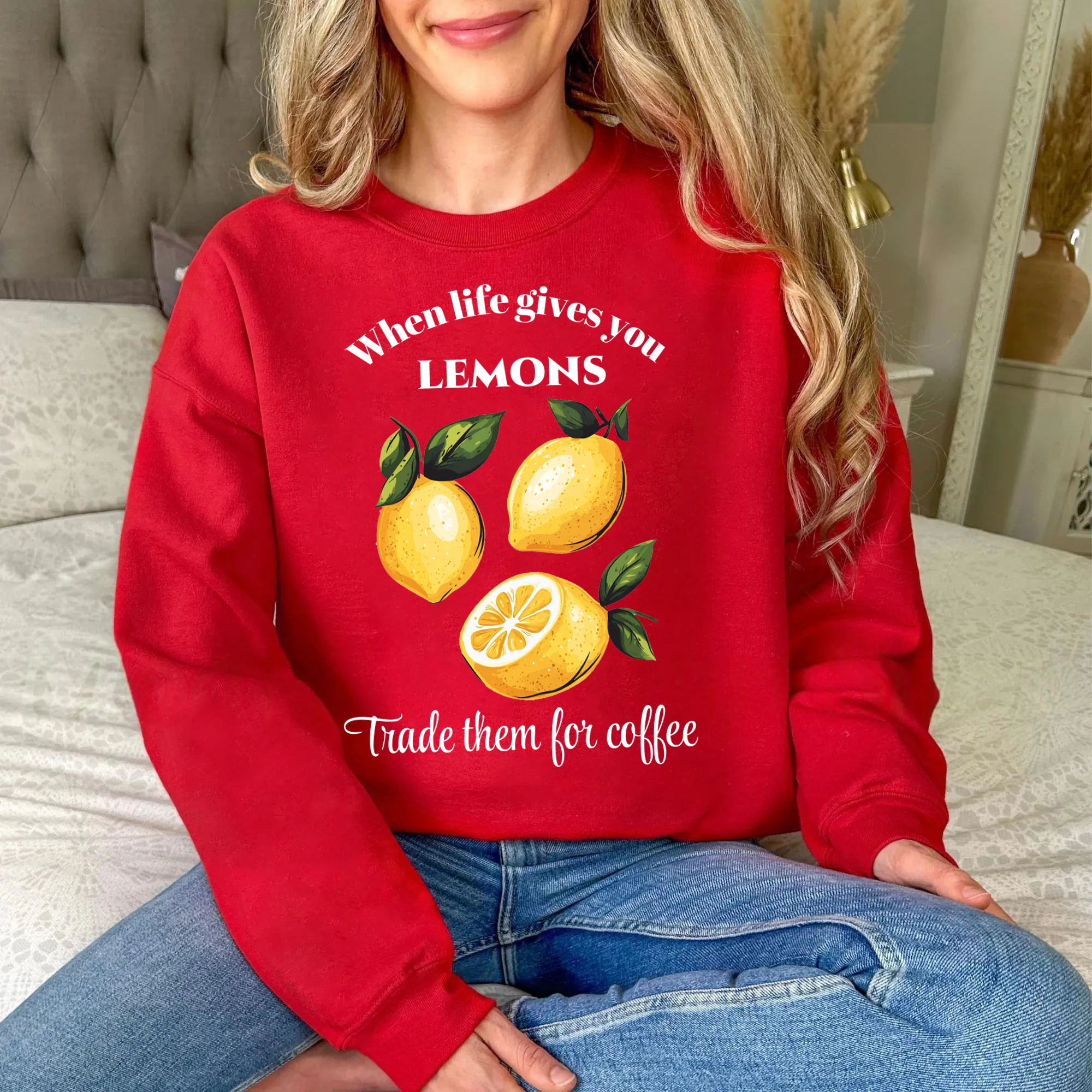 عندما تعطيك الحياة الليمون طباعة المرأة البلوفرات الصوف ملابس عصرية فضفاضة ملابس كاجوال الخريف س الرقبة امرأة طويلة الأكمام #4