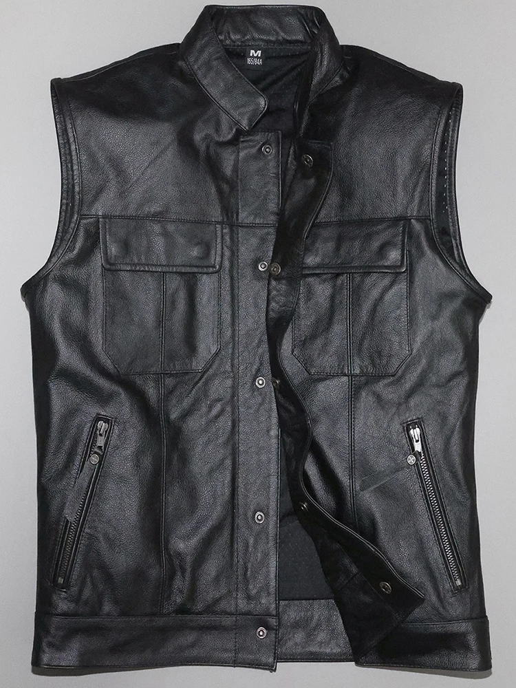 

Натуральная кожаная куртка из коровьей кожи высшего качества для мужчин, приталенный крой, воротник-стойка, мотоциклетная защитная экипировка, модная городская повседневная одежда