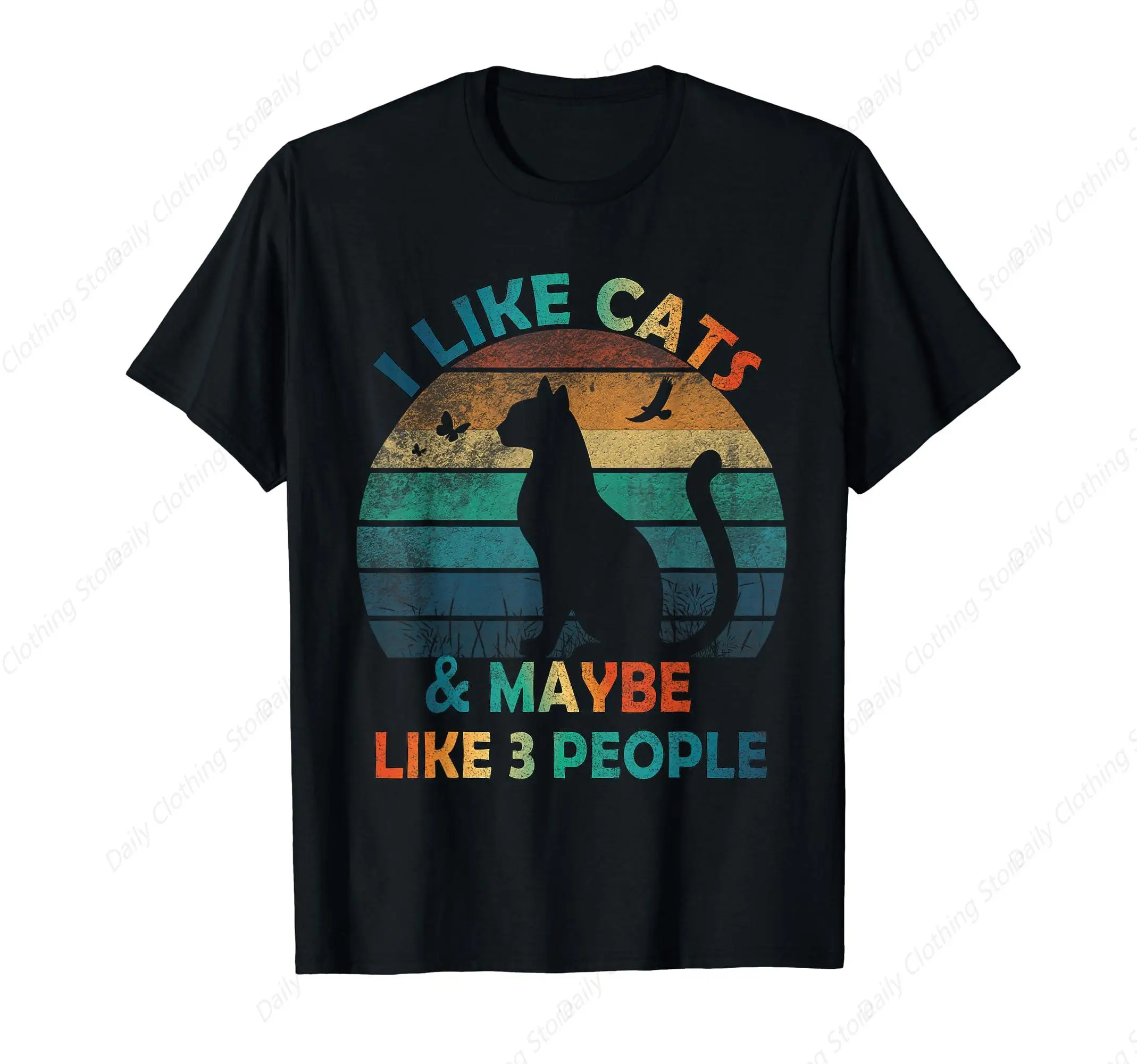 I Like Cats And Maybe Like 3 People Lover Vintage Effect T-Shirt Sport Leisure Tee Funny Graphic Clothing Gifts Short Sleeve