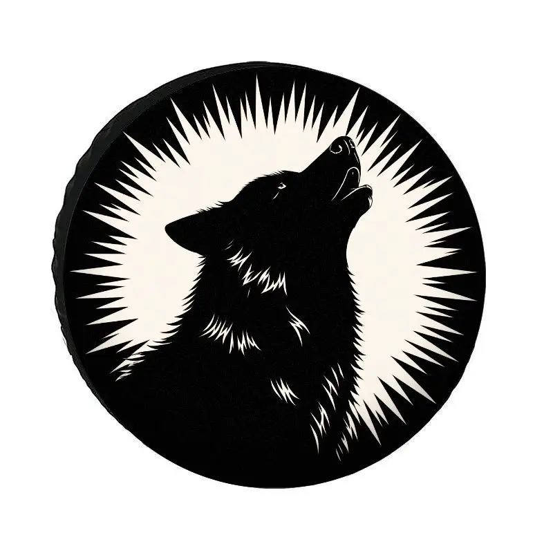 Domineering Wolf Howl Radiant Pattern Spare Tire Cover Universal Dustproof Sunproof Durable Polyester Tire Protector