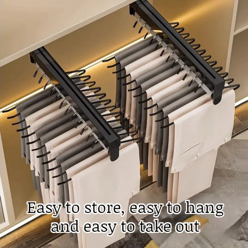 Retractable pants rack pullout organizer Multifunctional household closet top loading pants racks