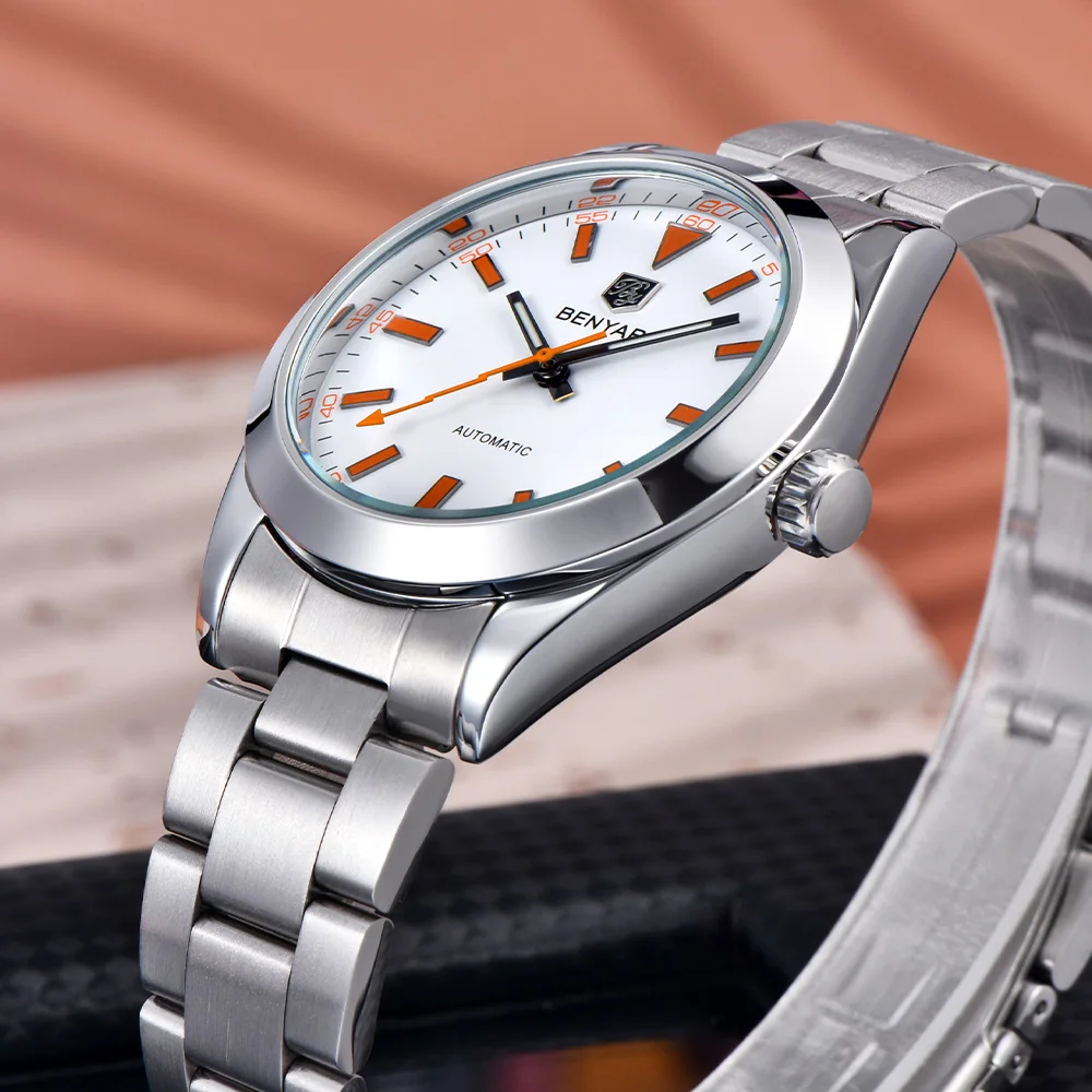 2025 design fashion mechanical men's watch gift box hardened glass mirror stainless steel automatic men's watch sports luminous