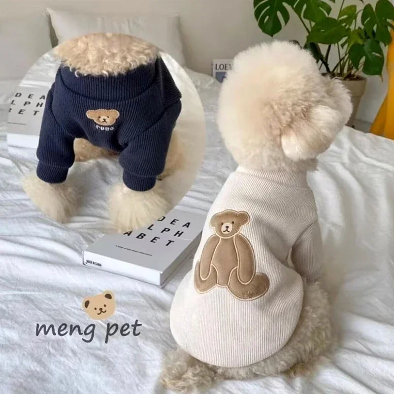 Roztomilá pes oblečení zima teddy dno pes košile štěně pivo pletené dva legged oblečení pomeranian pes teplý oblečení zvířátko zásoby