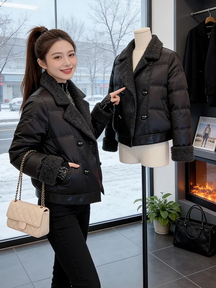 

Women's Thiened ort down Jaet Winter Warm Outerwear Loose Slimming Fur Collar Cleanfit Sle Long Sve Color