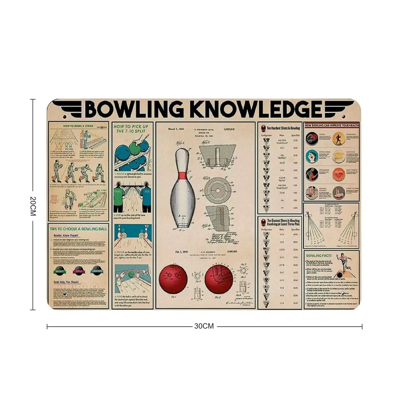 PPFINE Metal Tin Sign Bowling Knowledge Vintage Tin Poster Metal Sign Wall Decoration Country Kitchen Home Garage Decor 8