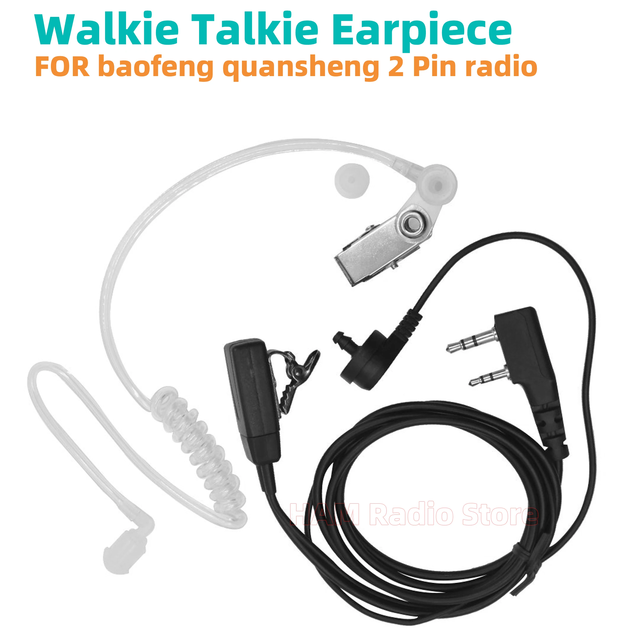 2pin FBI Covert Acoustic Tube Earpiece Headset For Kenwood Baofeng Radio UV-5R 13 17 UV32 BF888S QUANSHENG K5 K6 Walkie Talkie