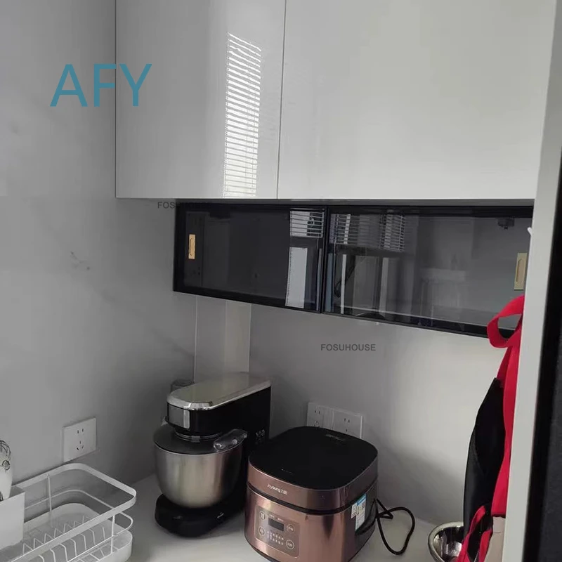 Designer Glass Wall Mounted Kitchen Cabinets Aluminum Alloy Storage Cabinet for Home Bedroom Display Locker for Modern Luxury