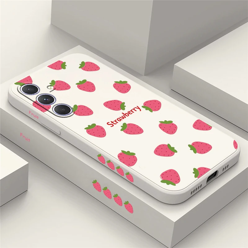 Silicone Phone Case For Samsung Galaxy A57 A37 A27 A17 A56 A25 A15 A54 A34 A24 A14 A36 A26 A16 A55 Shockproof Strawberry Cover