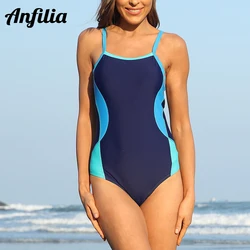 Anfilia costumi da bagno sportivi da donna di un pezzo costume da bagno conservatore a triangolo senza schienale Patchwork Beach Wear costume da bagno