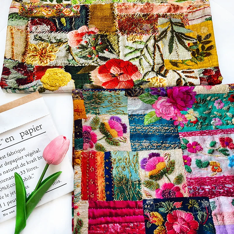 

Colorful flower painting splicing brocade cotton fabric DIY pillow sofa cover dress coat clothing home decoration fabric sewing