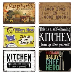 Retro Tin Sign Kitchen Rules Food Iron Painting Wall Art Metal Vintage Plaque Metal Posters for House Home Dinning Room Decor