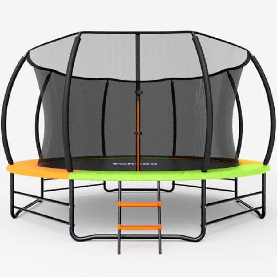 

Outdoor 12FT 14FT Recreational Trampoline with Enclosure Net Ladder and 8 Stabilizer Bars Anti-Rust Coated Galvanized Frame AST