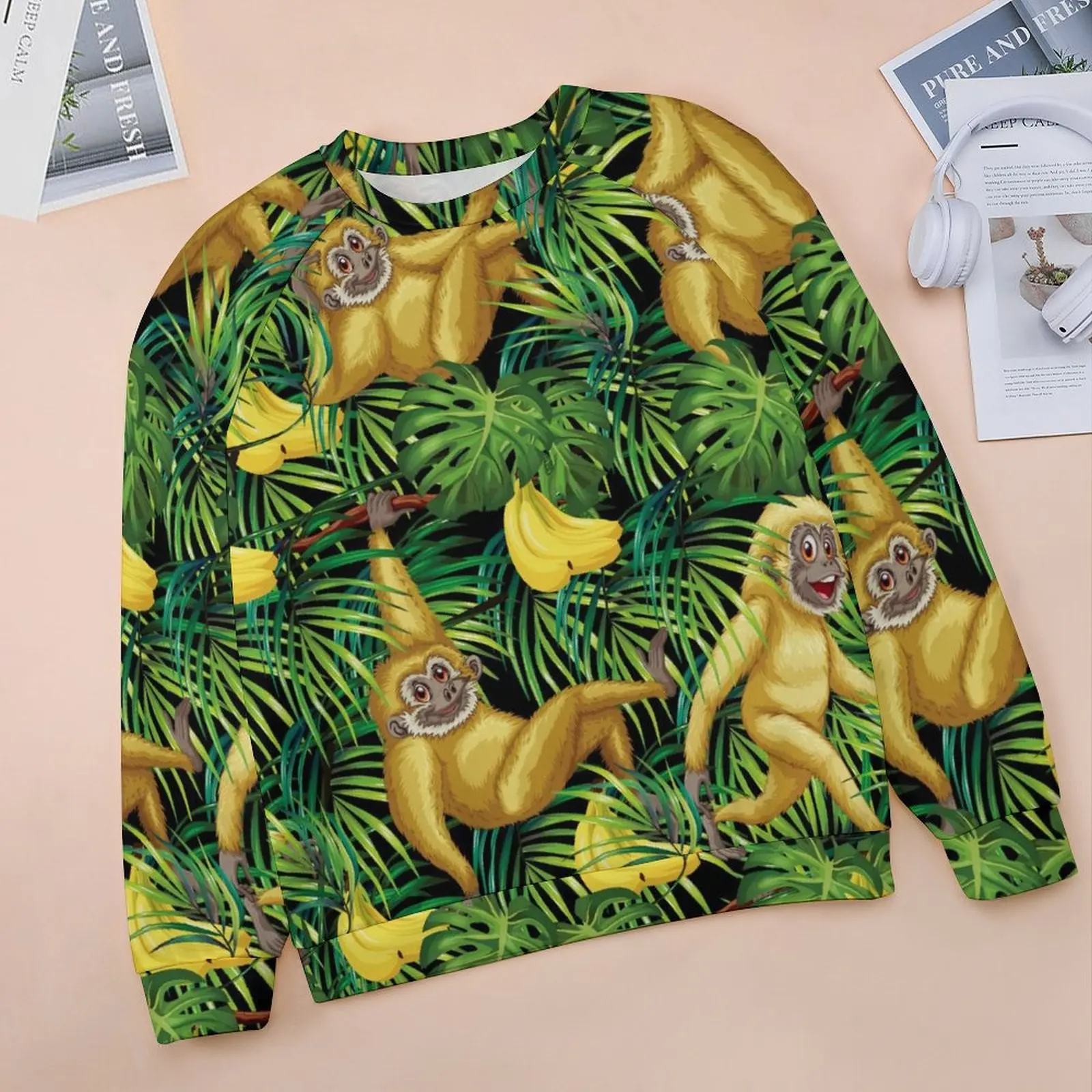 Sudaderas con capucha informales con estampado de mono, suéter de manga larga con estampado Tropical de plátano y jungla, sudaderas de gran tamaño con patrón de Hip Hop, otoño