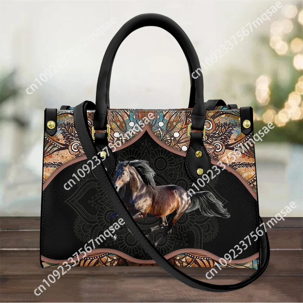 Tribal Horse Print Luxury Handbag Women PU Leather Shoulder Bag Casual Top-handle Vintage Crossbody Bags Brand Lady Pouch Sac