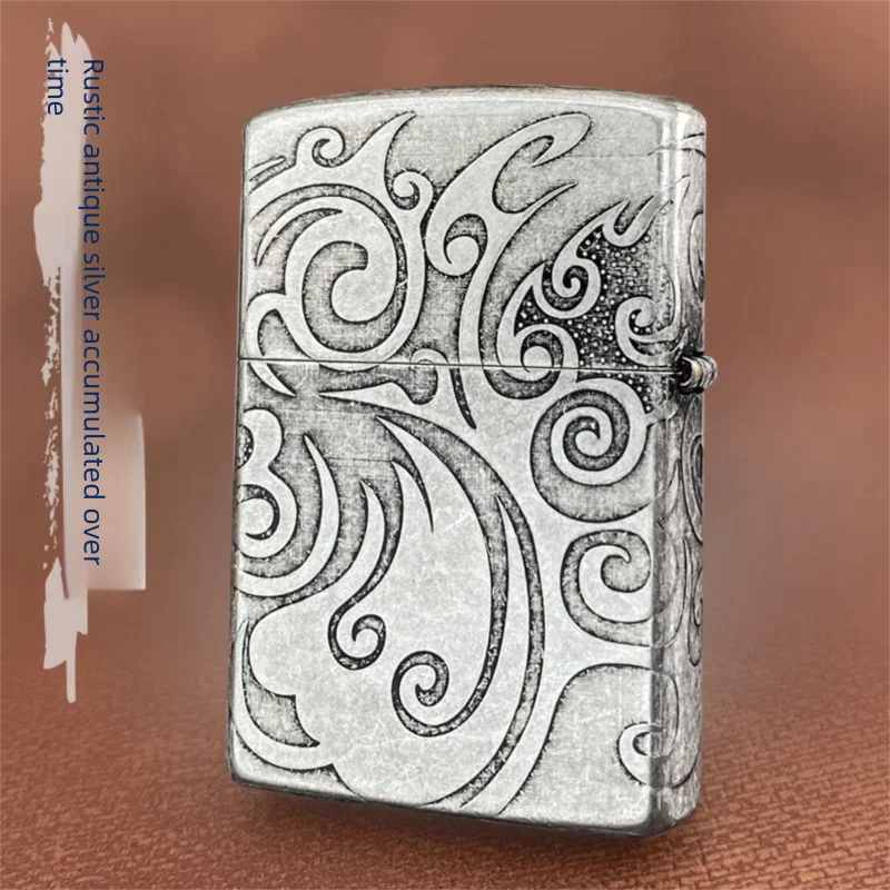 Retro Silver Thread Series by CHIEF Pure Copper Engraved Lighter with High-Power Direct Flame lighters personalized
